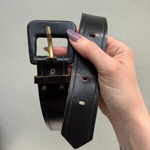 Vintage Leather Black Mod Waist Belt 26 Accessory Boxy Bold Spring Summer